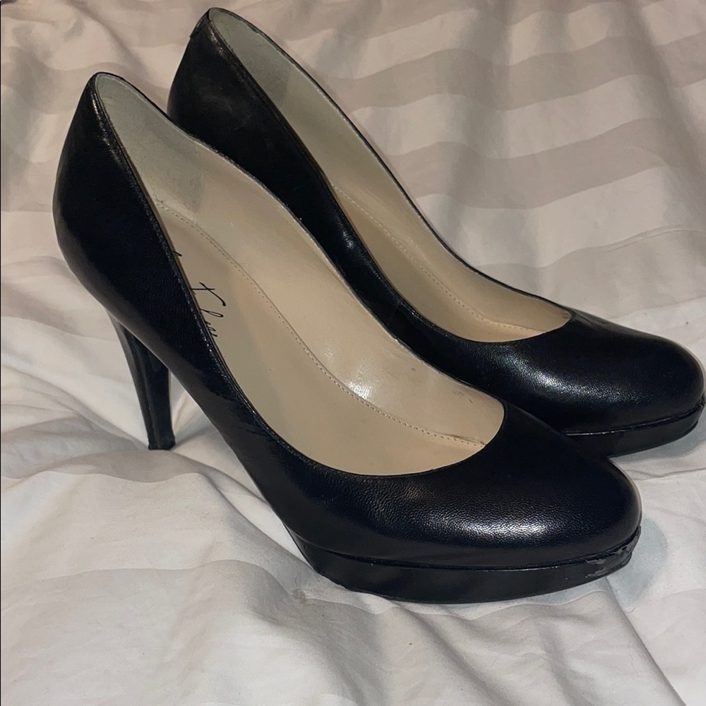 Marc Fisher Black Leather Heels with Rounded Toe
